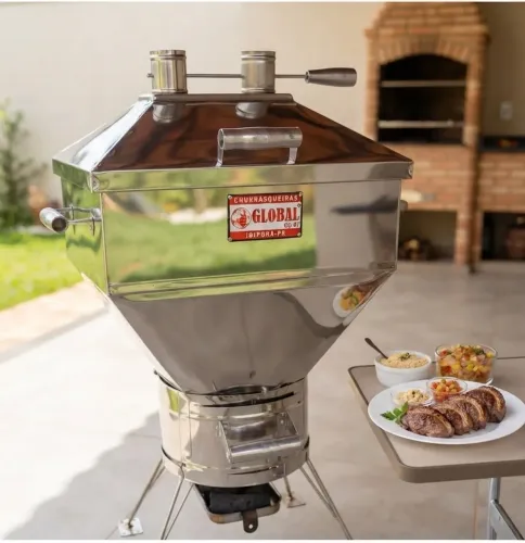 CHURRASQUEIRA GLOBAL GL-07 INOX (A BAFO / TIPO GAÚCHA) - IMPECÁVEL!