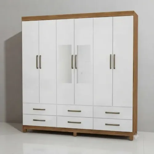 Guarda Roupa Dallas Cinamomo/Branco com Espelho PRONTA ENTREGA