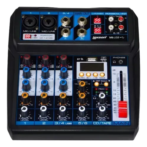 Mesa de Som Lexsen M6 6 Canais Analógica Bluetooth C/ Efeitos USB