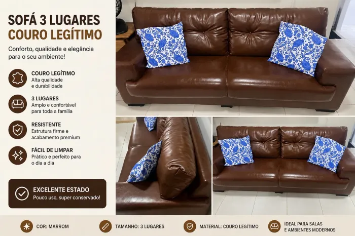 Sofá marrom 3 lugares novo