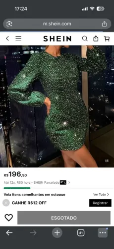 Vestido paetê verde esmeralda shein