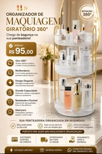 ORGANIZADOR DE MAQUIAGEM GIRATÓRIO 360°