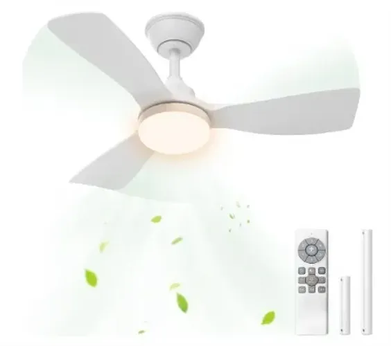 Ventilador de Teto 36" com Luz LED e Controle Remoto, Motor DC Silencioso para Quarto