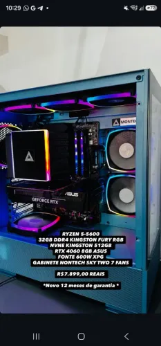 Pc gamer ryzen 5 5600 32GB ddr4 kingston fury rgb, rtx 4060 8gb triple fan nvme 512gb