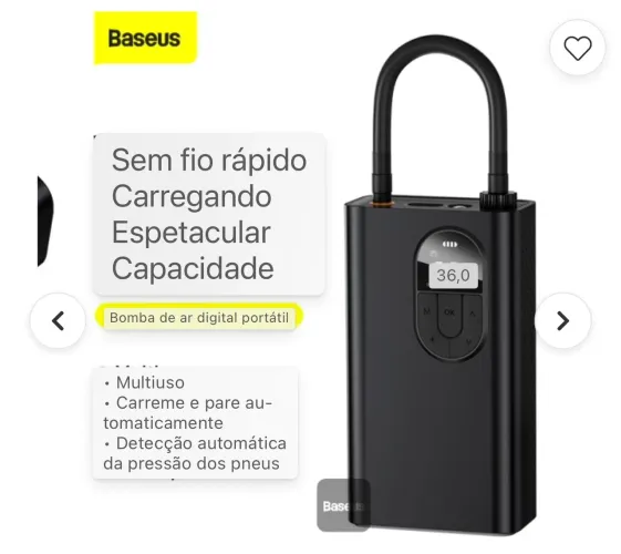 Compressor Inflador sem fio Baseus com bateria : carros, motocicletas, bike, moto,trator