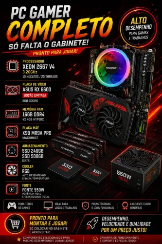 PC GAMER XEON 2667v4 + RX 6600 8GB