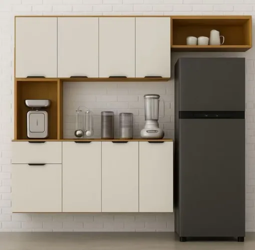 Cozinha Compacta Aura 8 Portas com Nicho Integrado, praticidade e fácil Limpeza