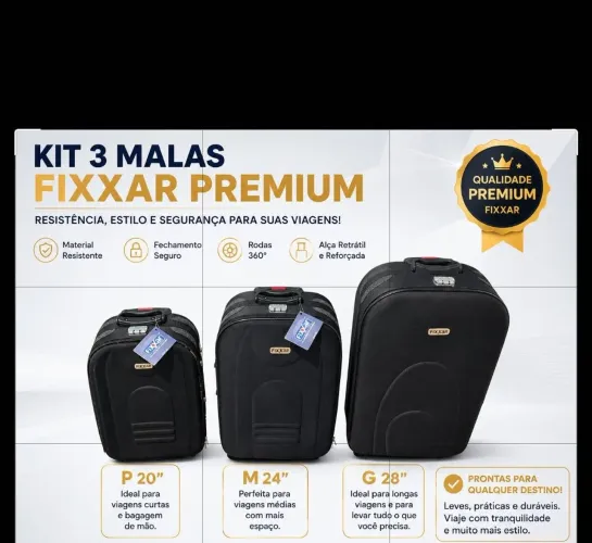 Kit 3 malas da Fixxar. P/M/G