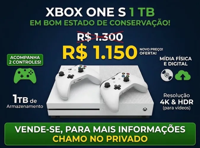 XBOX One S 1TB c/ 2 CONTROLES