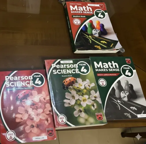 4 livros do year 4- da Maple Bear- math e science ( 2 matemática e 2 ciências)