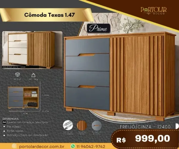Cômoda Texas 1.47, a pronta entrega