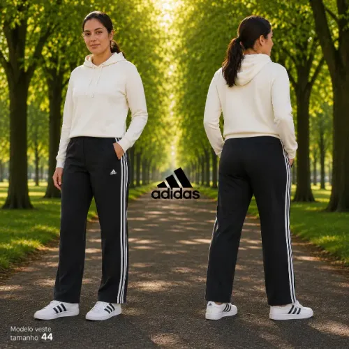 Calça Feminina Adidas Original Preta Casual Esportiva 3 Listras