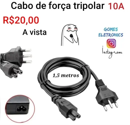 Cabo de Força Energia Tripolar 3 Pinos Tipo Fonte Notebook Tv (Loja fisica)<br>