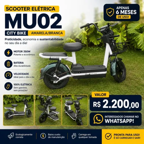 SCOOTER ELETRICA MU02 CITY BIKE VERDE/BRANCA<br>350W