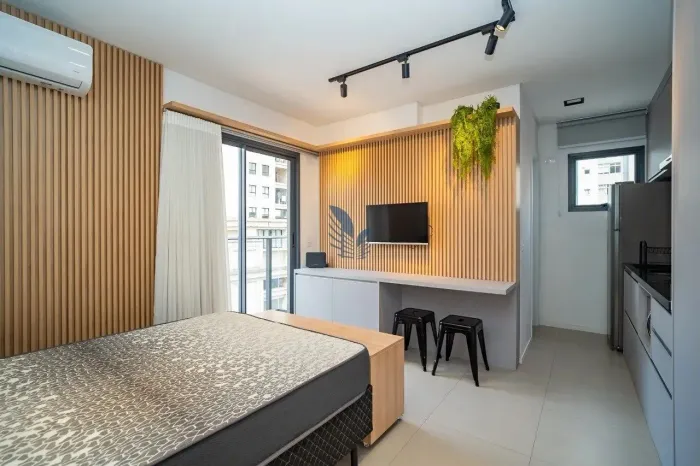 Studio mobiliado e com vaga para alugar no Condomínio Log