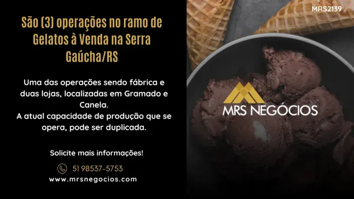 São (3) operações no ramo de Gelatos à Venda na Serra Gaúcha/RS