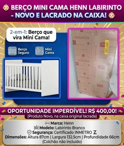 Berço Mini Cama Henn Labirinto - NOVO E LACRADO NA CAIXA!