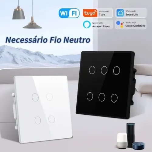 Interruptor Inteligente 6 Canais Tuya Wifi, Compatível com Alexa