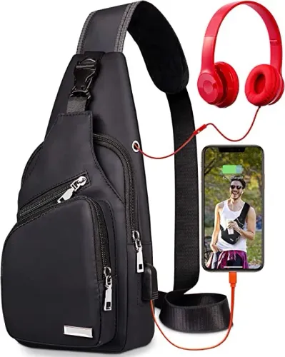 Mini Bolsa Shoulder Bag USB de Ombro Peito Tiracolo Nylon