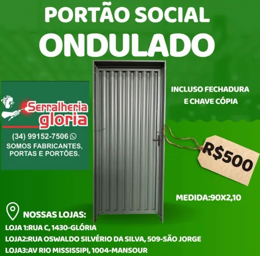 Portão Social Ondulado com Fechadura e Chave