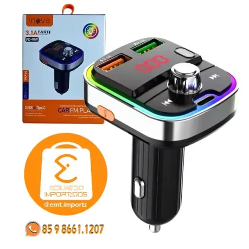 Carregador Veicular Transmissor Bluetooth 2 USB+Tipo C 3.1A 18w CAR-3465