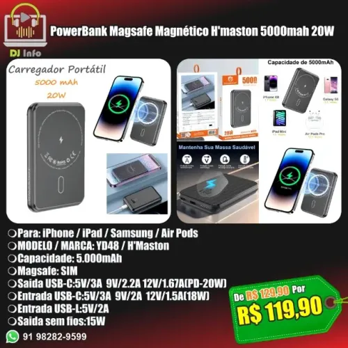 PowerBank Magsafe Magnético H'Maston 5000mah 20W