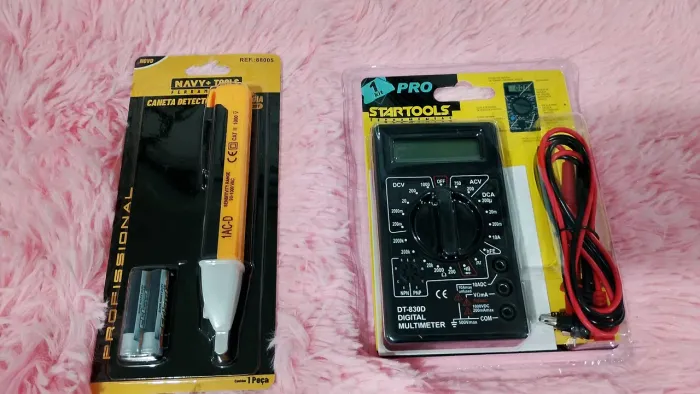 Kit multímetro + caneta detectora de tensao 