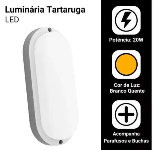 Arandela Luminária Led Oval Sobrepor Blindada Tartaruga Branca 20W BQ - Mayler