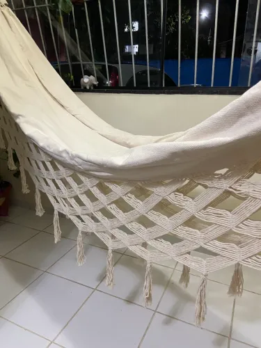 Rede casal com varanda em escama macramê