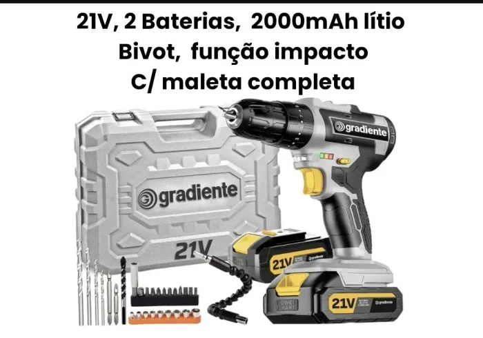 Furadeira/Parafusadeira impacto 21V com 2 Baterias e Maleta Completa