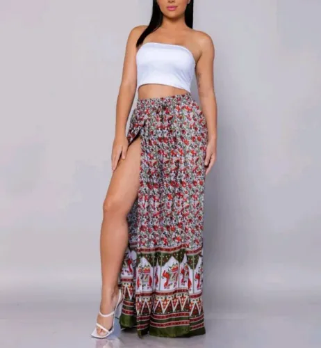 Calça pantalona indiana com fenda Boho Aesthetic NOVA
