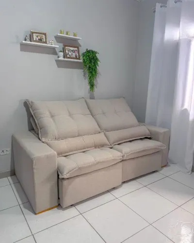 Sofá Retrátil 3 Lugares Bege