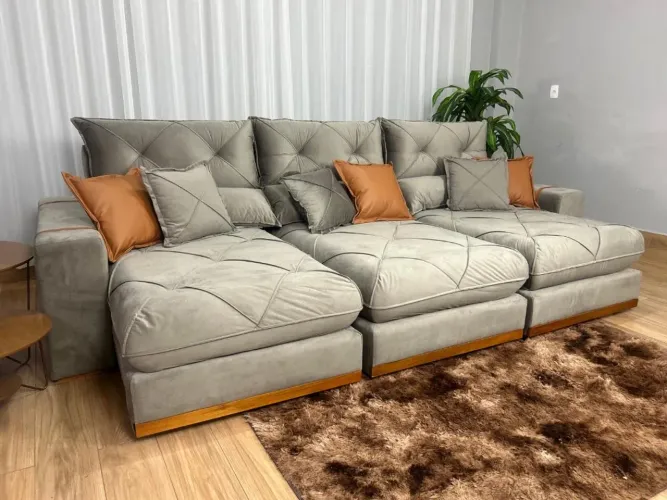 Sofá Retrátil e Reclinável Gran Bello 3,20m - Capuccino Veludo l54