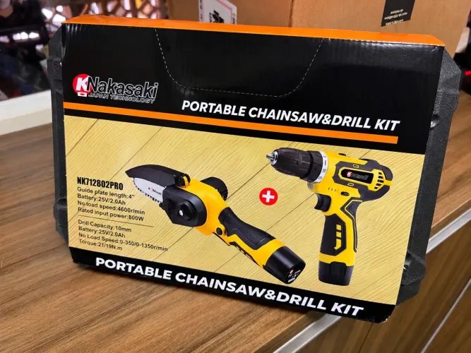 Kit Mini Motosserra + Furadeira Parafusadeira 25V NOVO
