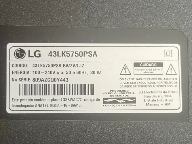 Smart TV LG 43" Full HD ThinQ AI (Modelo 43LK5750PSA) - Ótimo Estado!