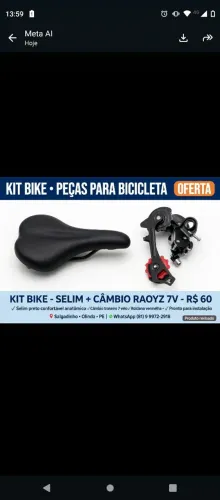 Kit Bike - SELIM + CÂMBIO RAOYZ 7V - RS: 60