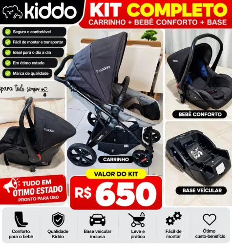 Kit Carrinho de Bebê Kiddo + Bebê Conforto + Base - R$ 650