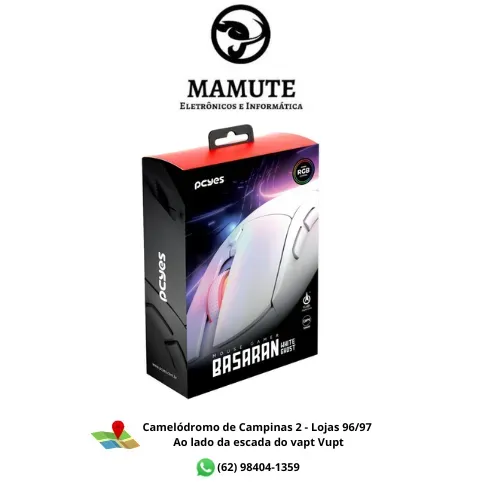 Mouse Gamer PCYES Basaran White Ghost - 12400 DPI - RGB - 6 Botões - PMGBRWG - Branco