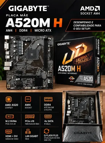 Placa Mãe Gigabyte A520M H AM4 DDR4