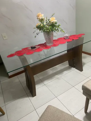 Mesa retangular c/ tampo de vidro 