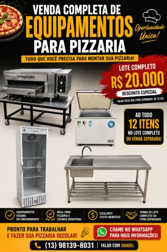 VENDA COMPLETA DE EQUIPAMENTOS PARA PIZZARIA