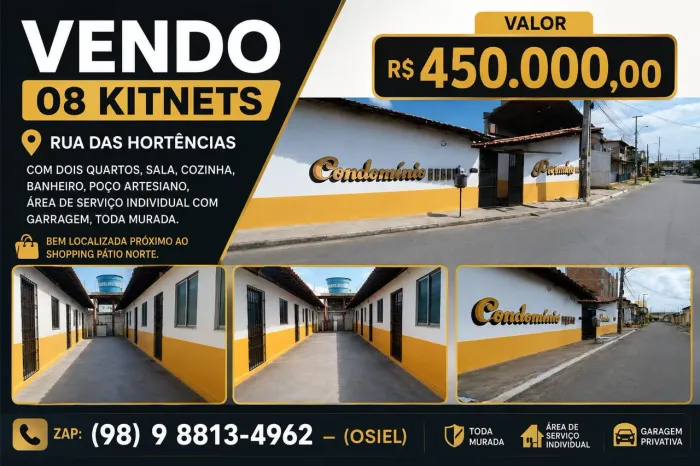 8 Kitnet todas com 2 quartos e espaço amplo, valor negociável