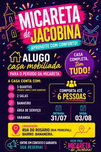 ALUGO CASA PARA MICARETA DE JACOBINA