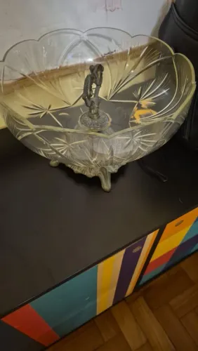 Centro de mesa em cristal e bronze