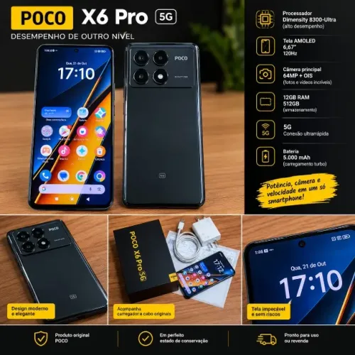 POCO X6 PRO 5G 512GB + 12GB RAM | PRETO | COMPLETO COM NOTA FISCAL