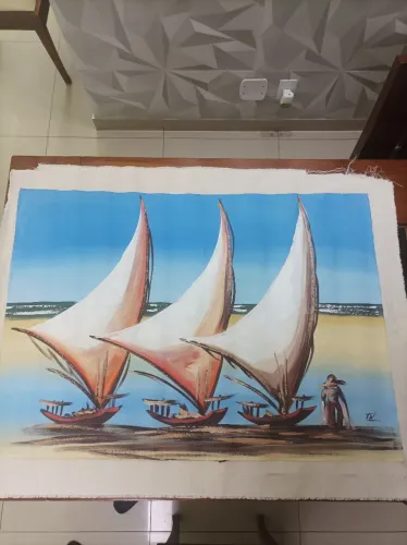 Pintura a mão. Tamanho: 100 cm x 70 cm.