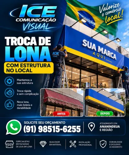 Troca de lona para placas e frentes de loja.