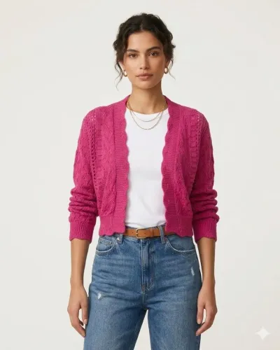 Casaquinho cropped tricô pink BlueSteel P/M