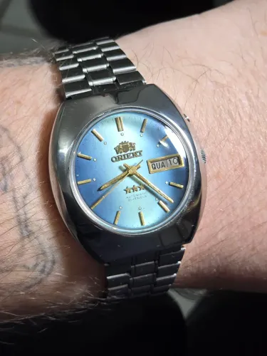 Relógio Orient Automático 3 Estrelas Vintage Mostrador Azul Gelo + Pulseira Original