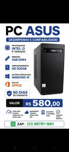 PC Asus Core i3 da 6 geração, 4gb de memória, hd 500gb, Windows 10 + pacote Office.